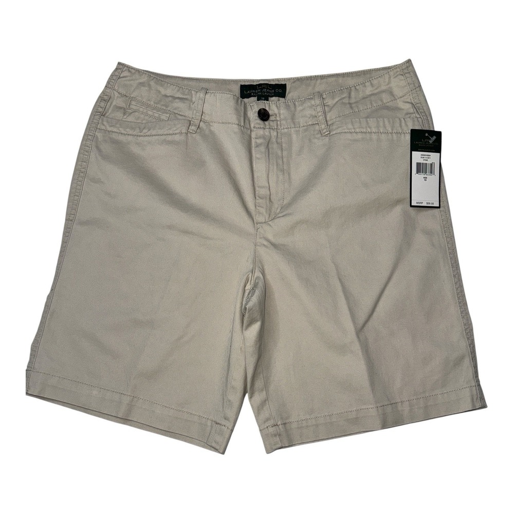 NWT Lauren Jeans Co Ralph Lauren Bermuda Shorts Women 10 Stone Khaki Beige Chino